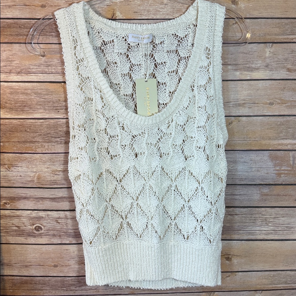 Ramy Brook Tatiana Open Knit Sleeveless Sweater Vest Tank Top - Cream